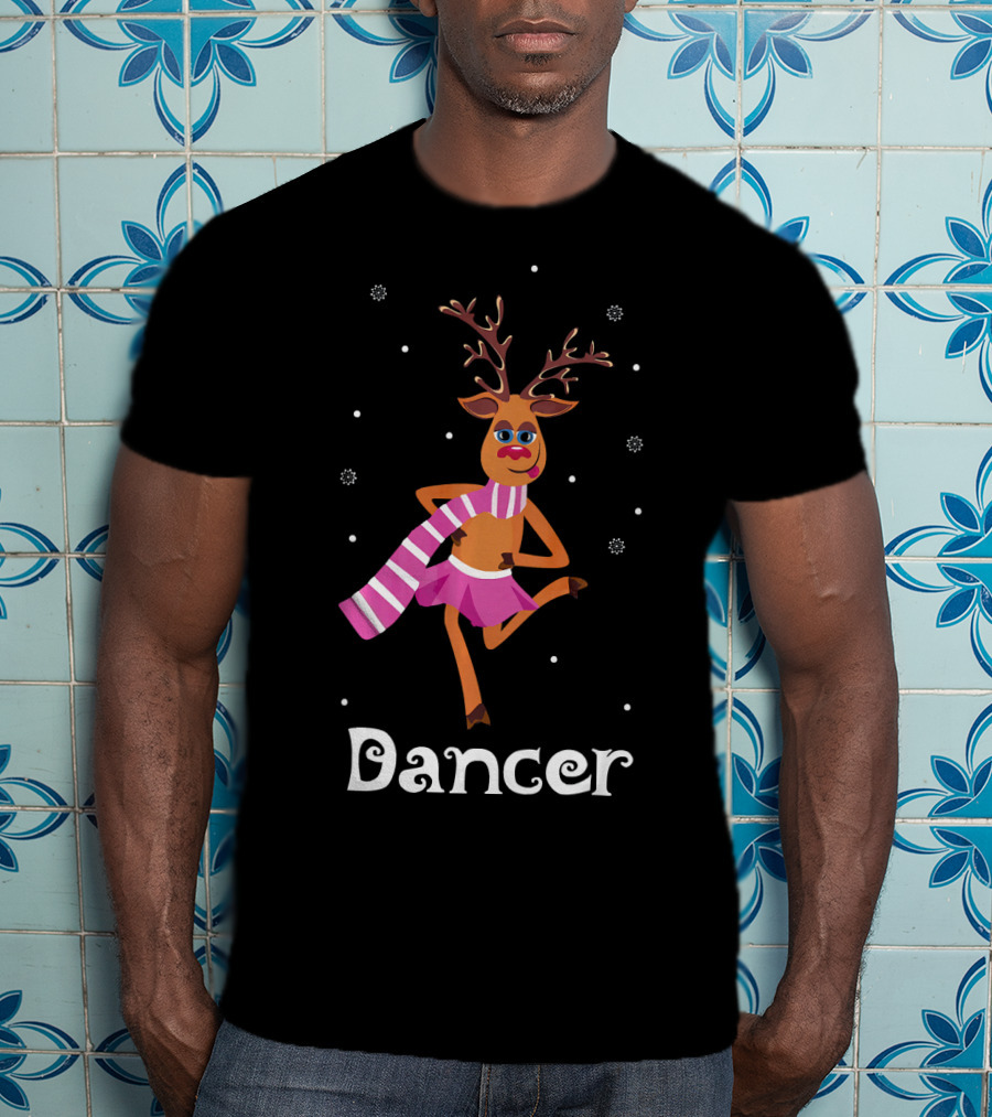 Dancer Pink Skirt Reindeer Girl With Antlers T-Shirt