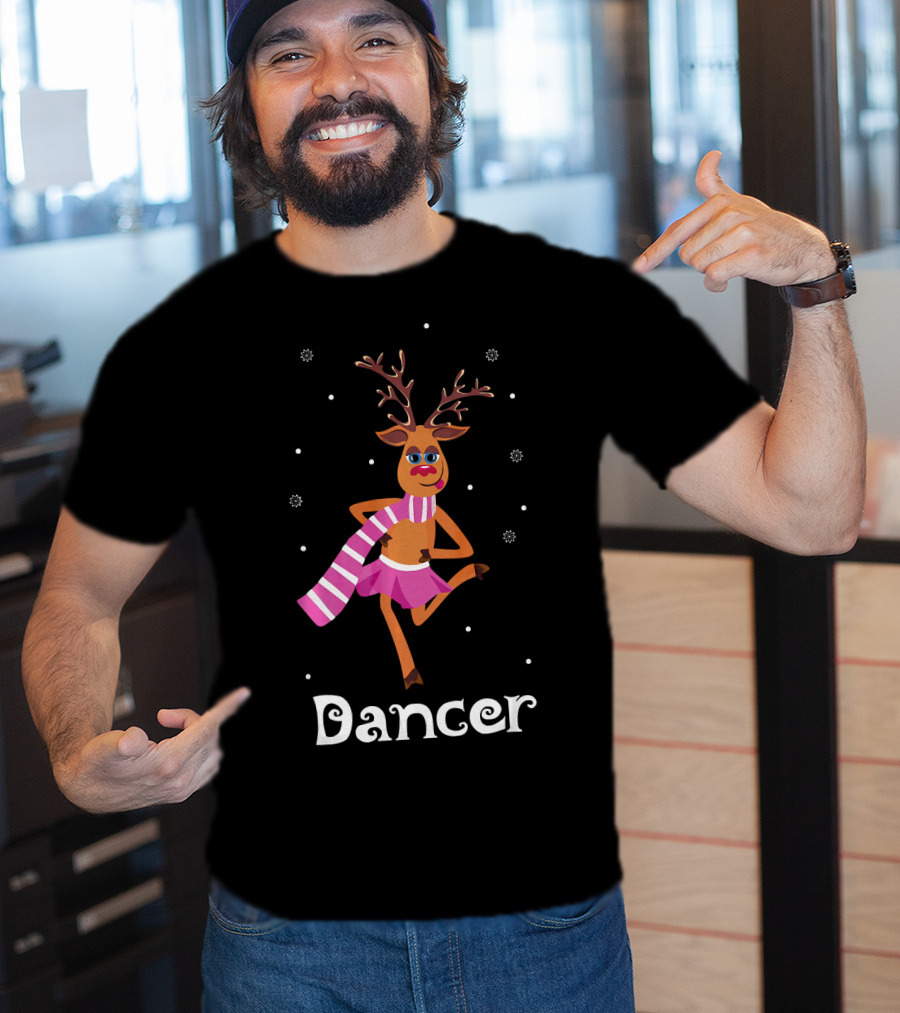Dancer Pink Skirt Reindeer Girl With Antlers T-Shirt