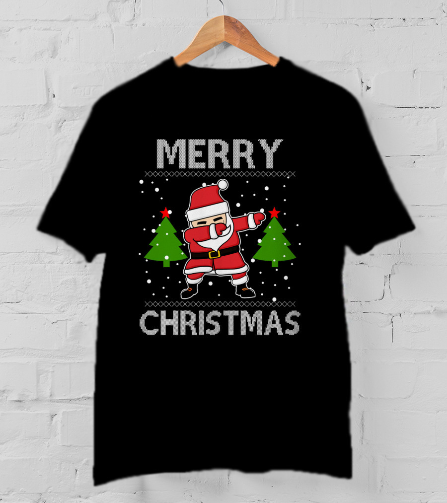 Merry Christmas Santa Dabbing With Christmas Trees T-Shirt