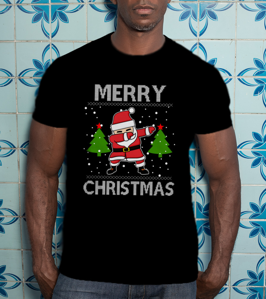 Merry Christmas Santa Dabbing With Christmas Trees T-Shirt