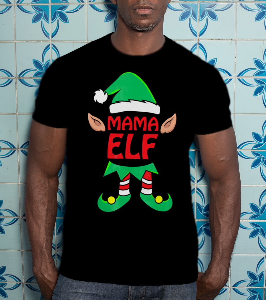 Mama ELF Christmas Family Matching Pajama T-Shirt