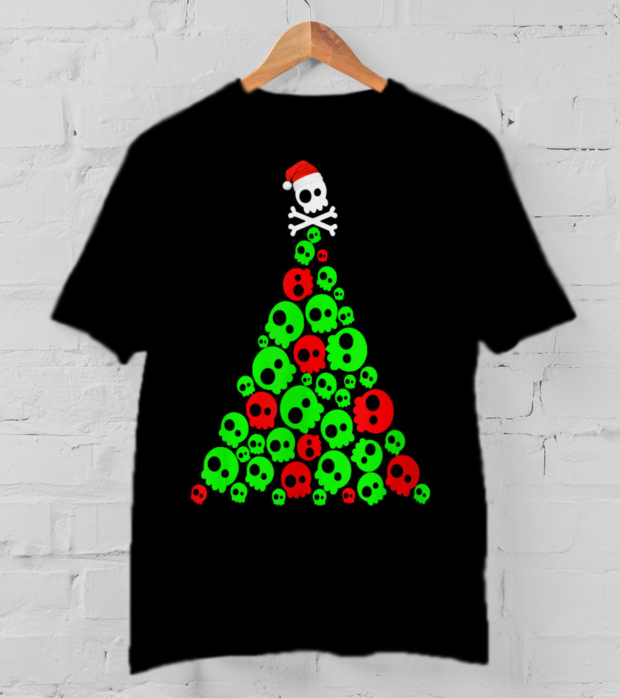 Christmas Santa Skull Tree Holiday T-Shirt