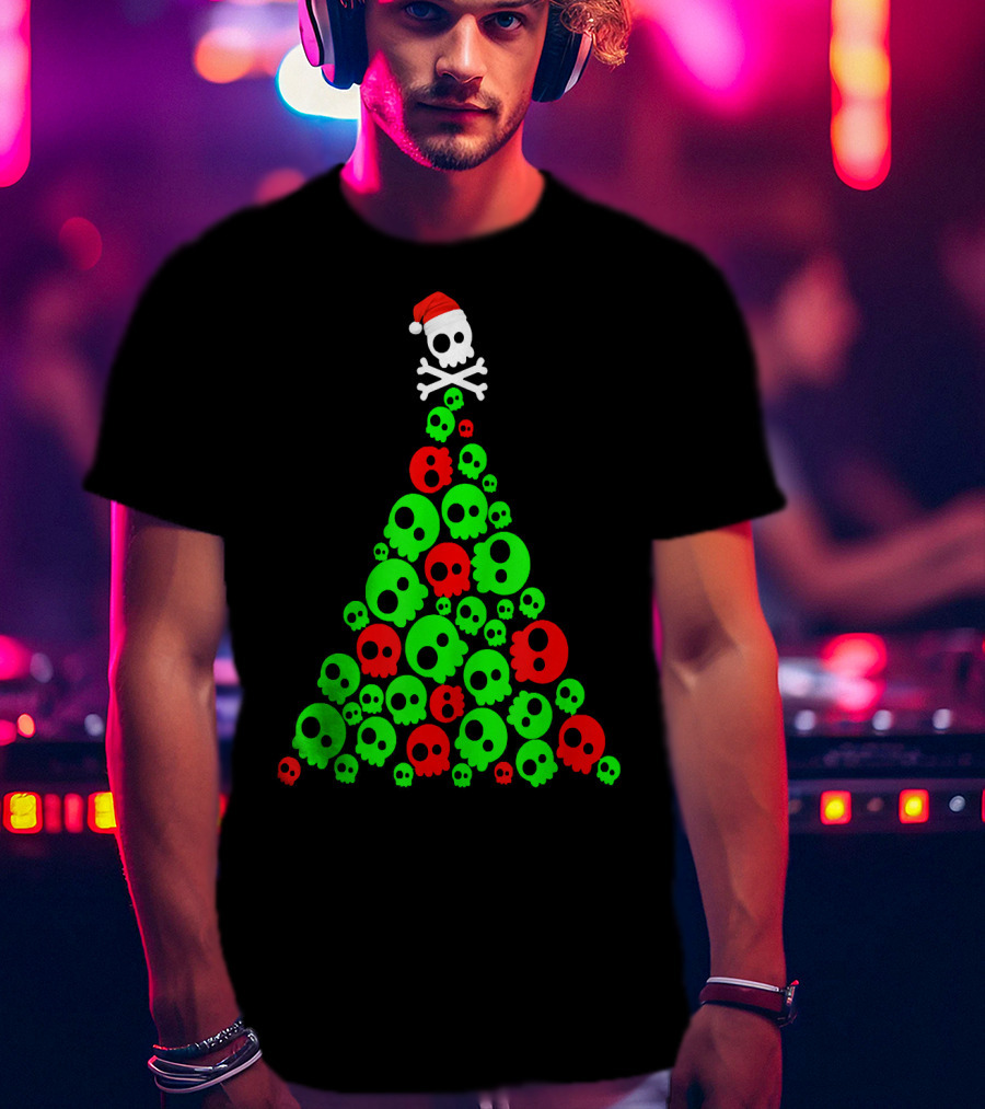 Christmas Santa Skull Tree Holiday T-Shirt