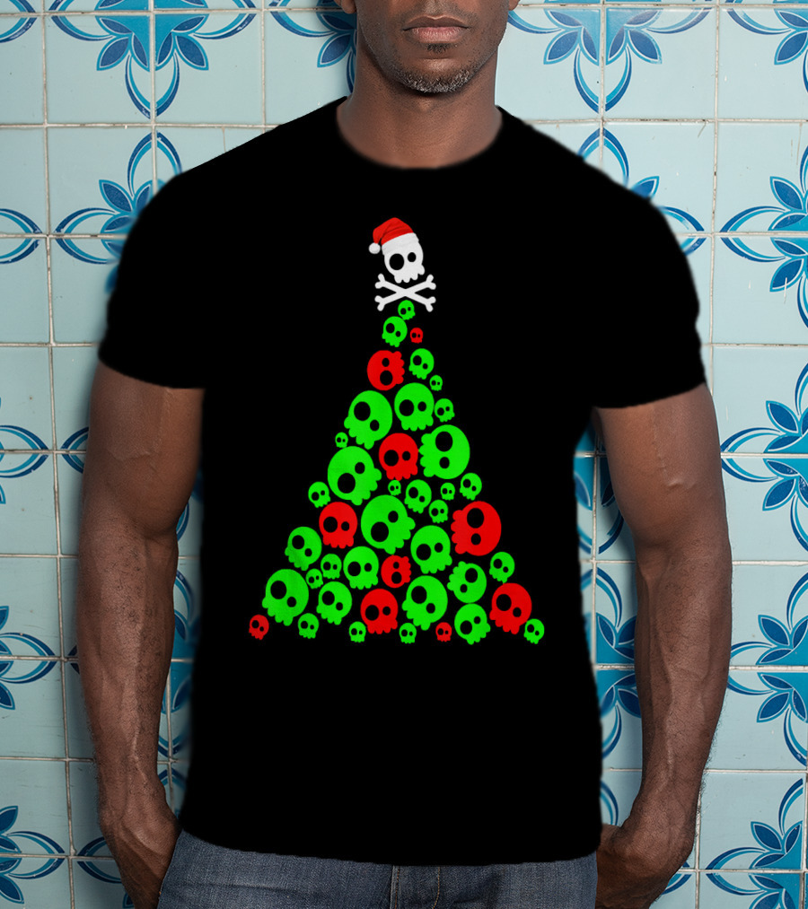 Christmas Santa Skull Tree Holiday T-Shirt