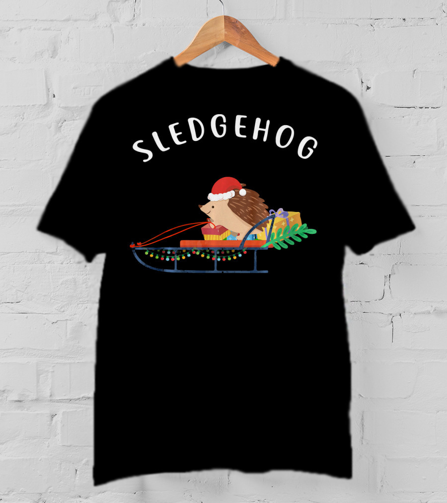 Sledgehog Santa Hedgehog On Christmas Sled With Presents T-Shirt