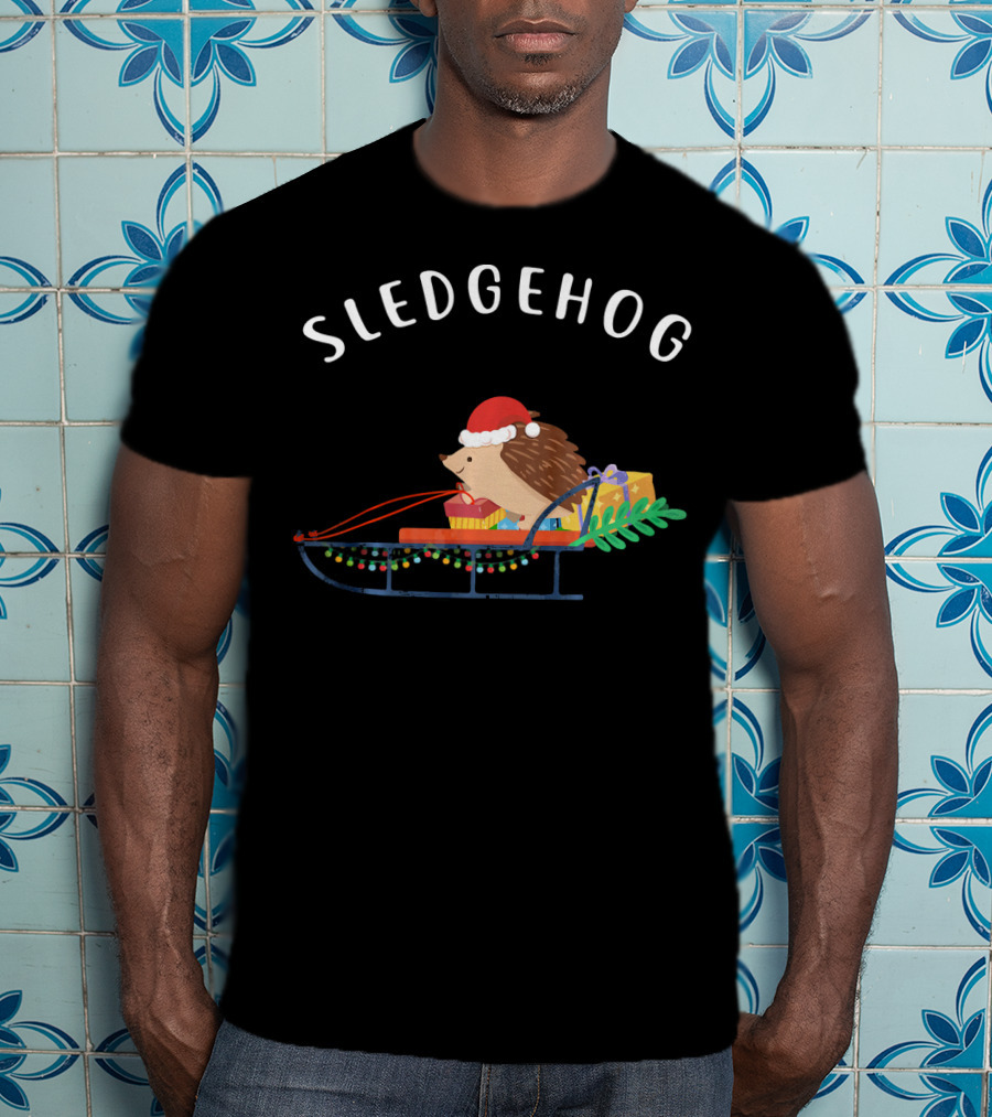 Sledgehog Santa Hedgehog On Christmas Sled With Presents T-Shirt