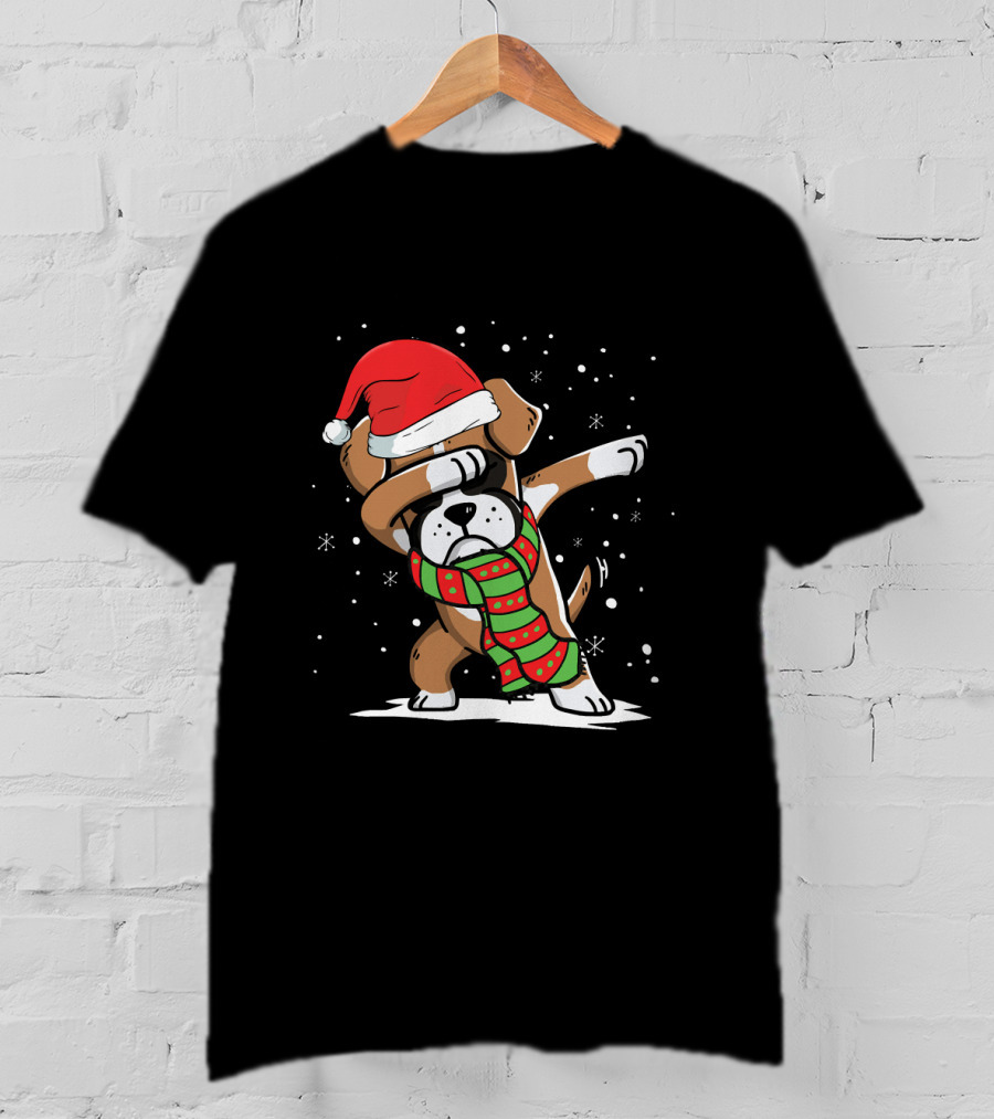 Santa Hat Dabbing Boxer With Christmas Scarf T-Shirt