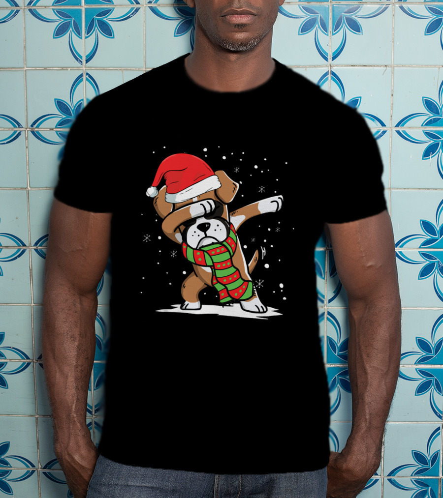 Santa Hat Dabbing Boxer With Christmas Scarf T-Shirt