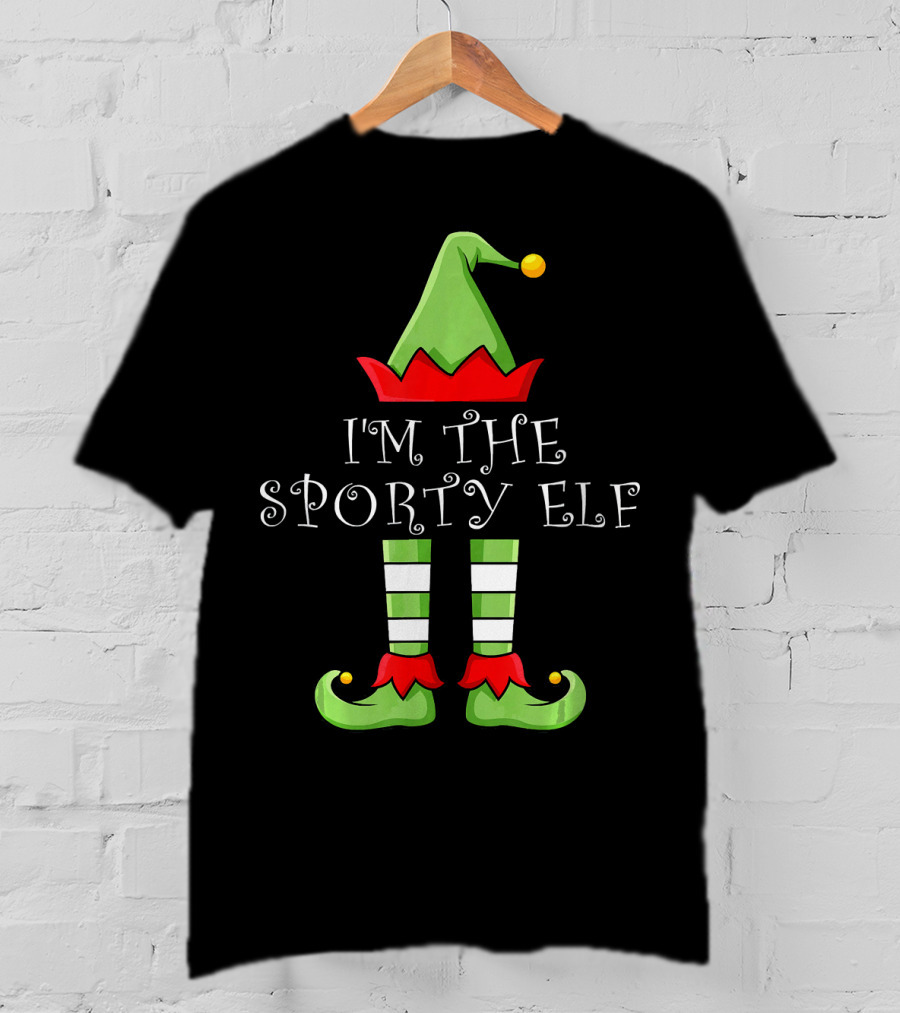 I'm The Sporty Elf Christmas Hat And Striped Shoes T-Shirt