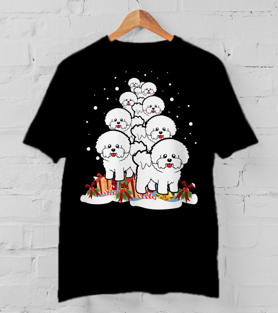 Bichon Frise Christmas Tree With Gifts And Snowflakes T-Shirt