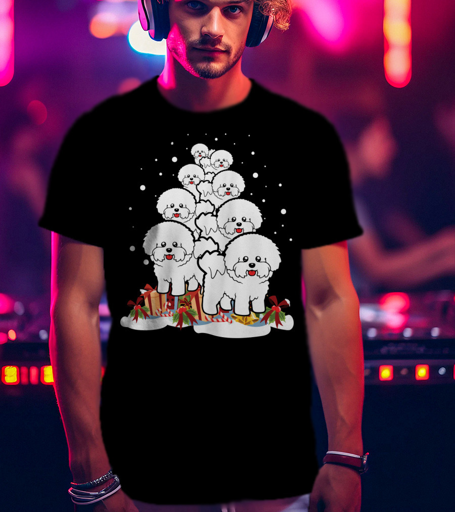 Bichon Frise Christmas Tree With Gifts And Snowflakes T-Shirt