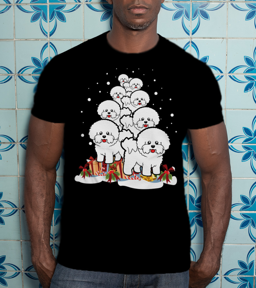 Bichon Frise Christmas Tree With Gifts And Snowflakes T-Shirt