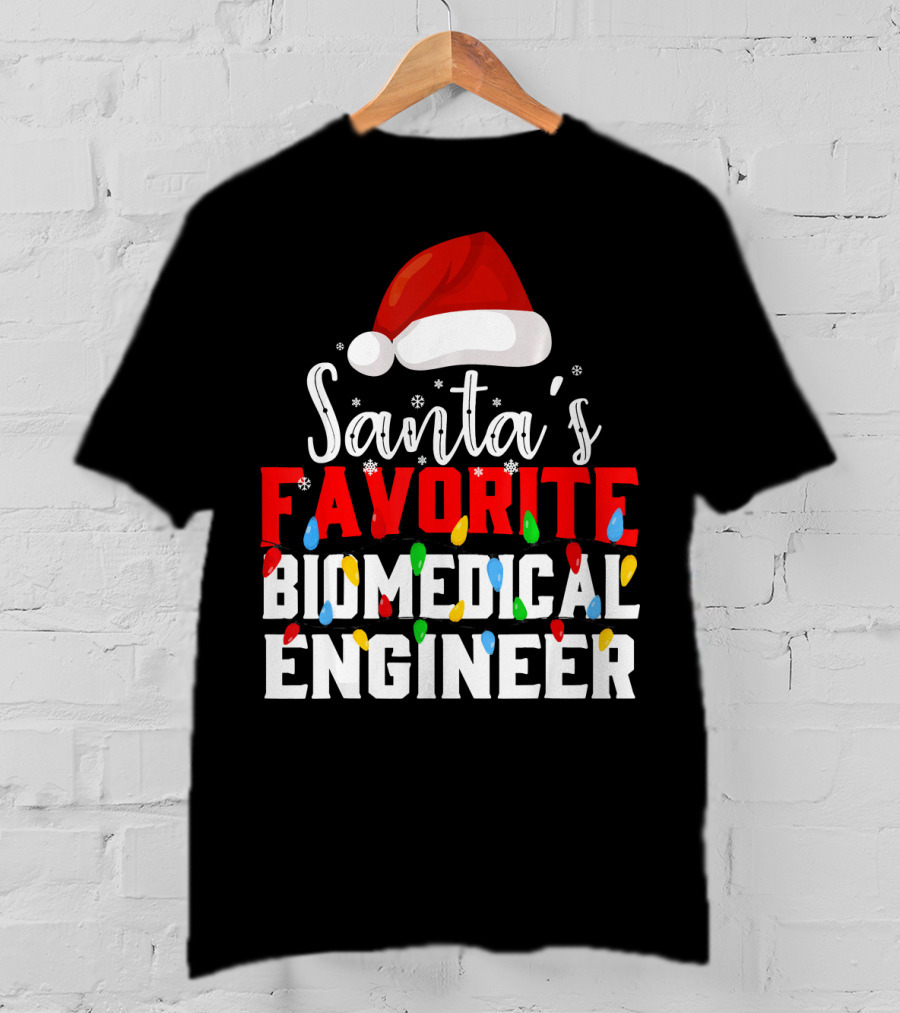 Santa's Favorite Biomedical Engineer Christmas Lights Snowflakes Hat T-Shirt