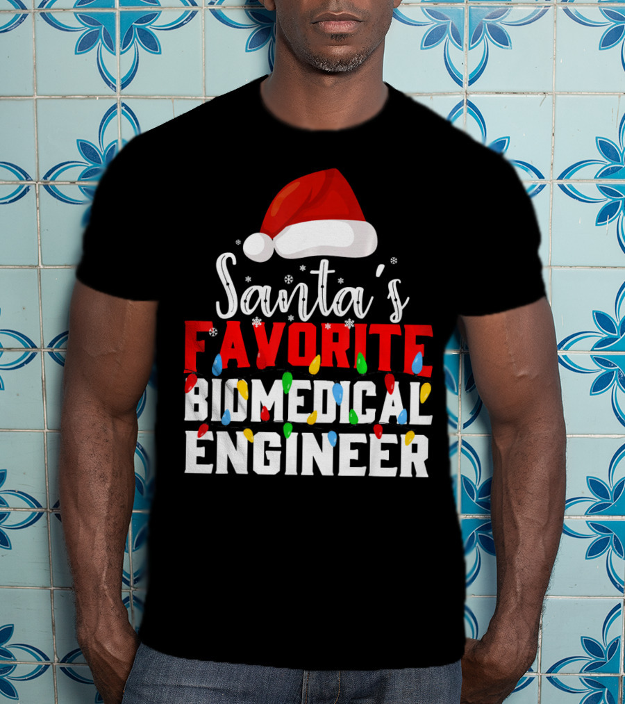 Santa's Favorite Biomedical Engineer Christmas Lights Snowflakes Hat T-Shirt