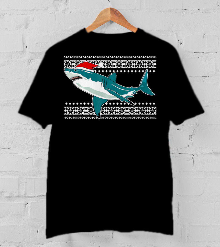 Christmas Shark With Santa Hat Ugly T-Shirt