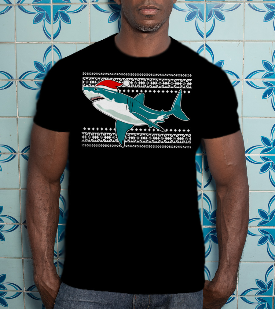 Christmas Shark With Santa Hat Ugly T-Shirt