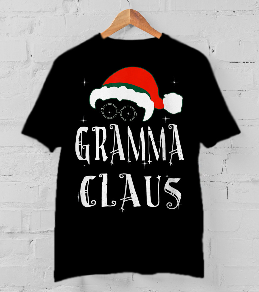 Gramma Claus Matching Family Group Christmas Holiday Santa Hat Glasses T-Shirt