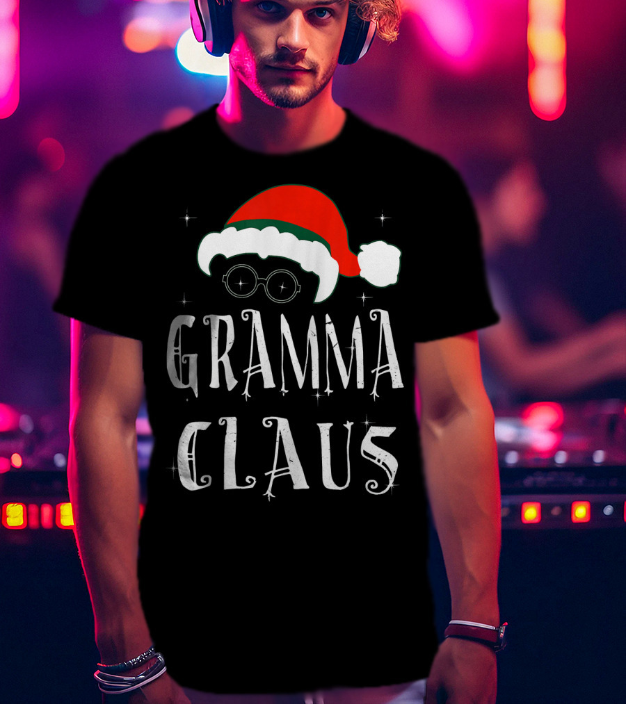 Gramma Claus Matching Family Group Christmas Holiday Santa Hat Glasses T-Shirt