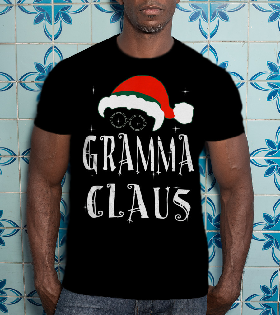 Gramma Claus Matching Family Group Christmas Holiday Santa Hat Glasses T-Shirt