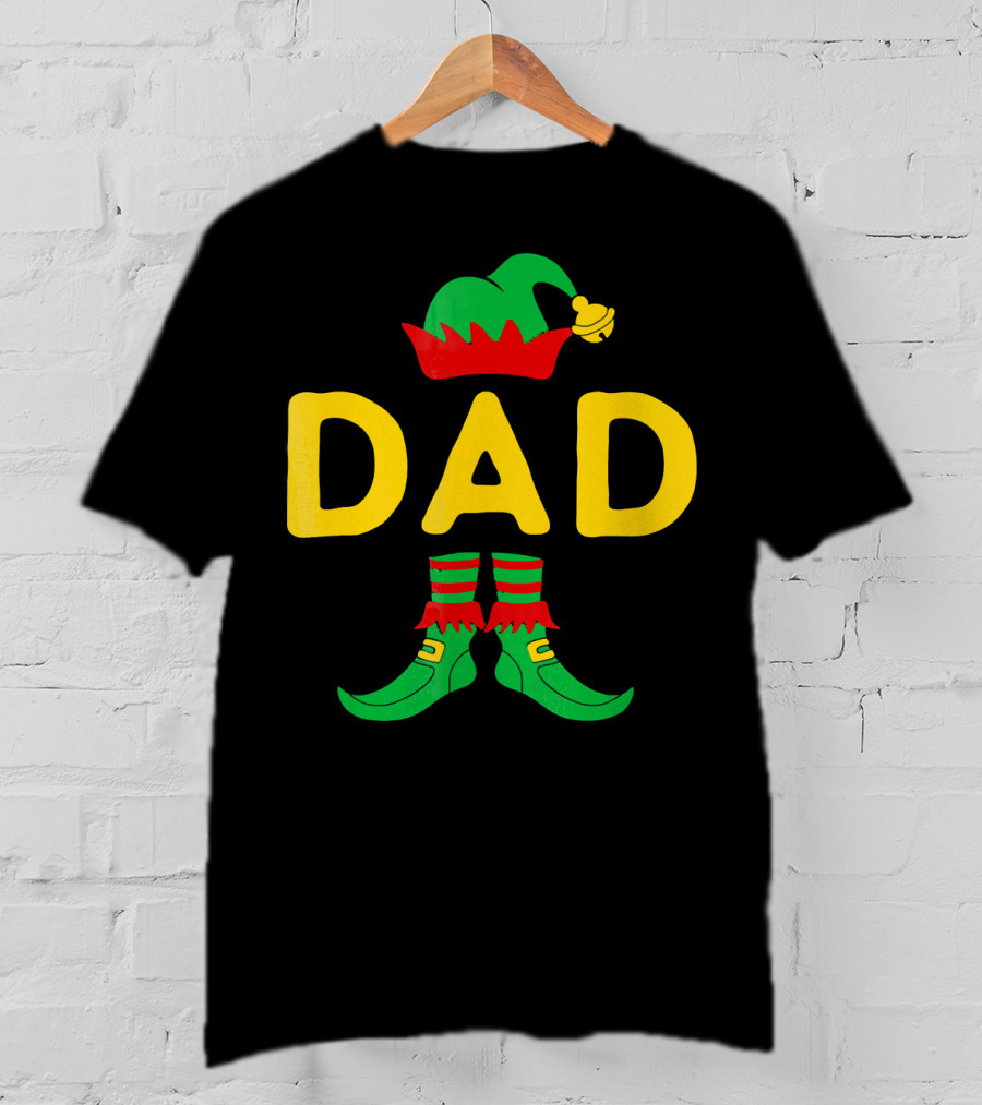 Dad Elf Hat And Boots Festive Christmas Family Mat T-Shirt