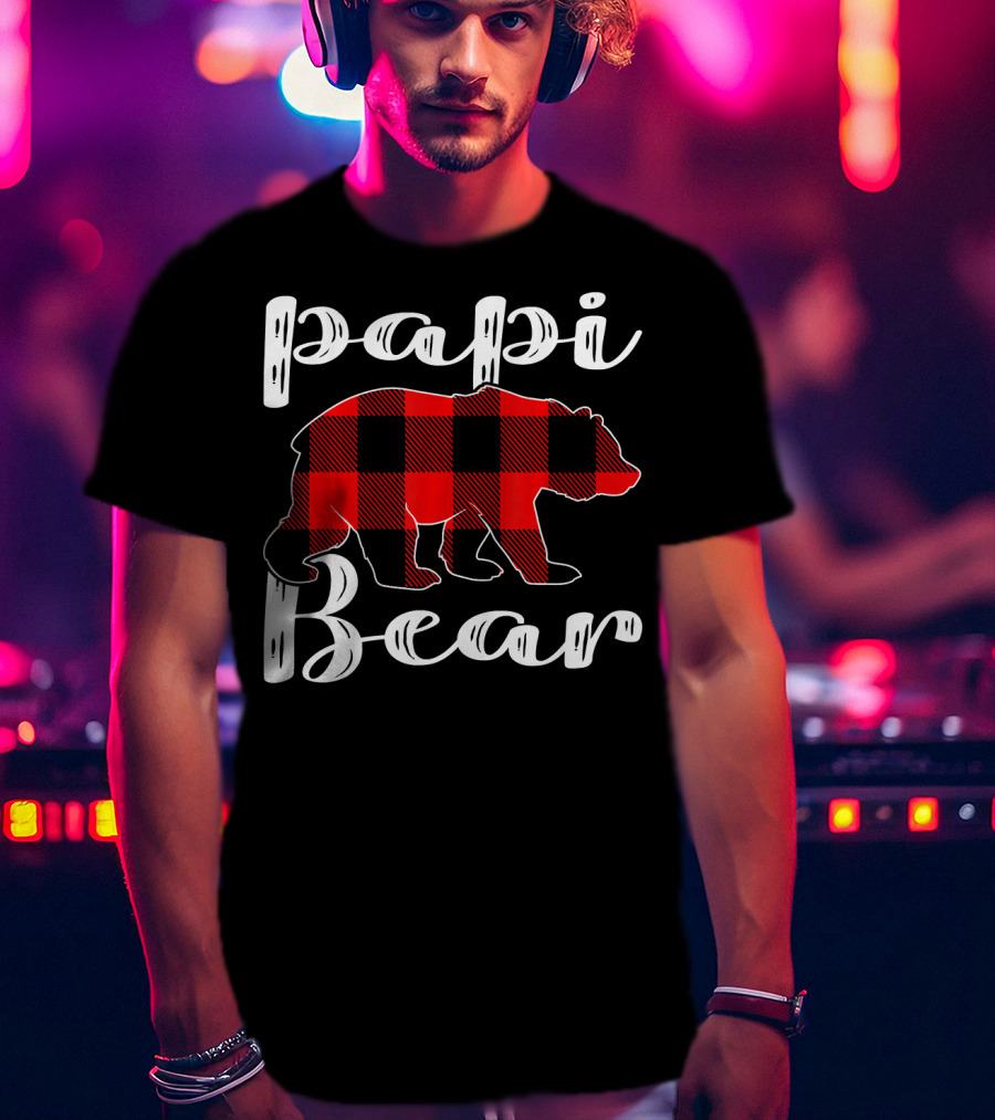 Papi Bear Plaid Christmas Matchin Buffalo Check T-Shirt