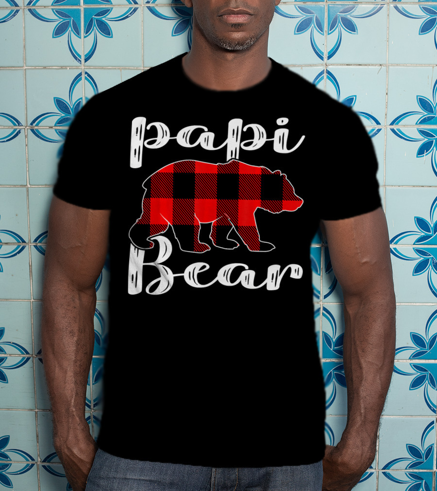 Papi Bear Plaid Christmas Matchin Buffalo Check T-Shirt