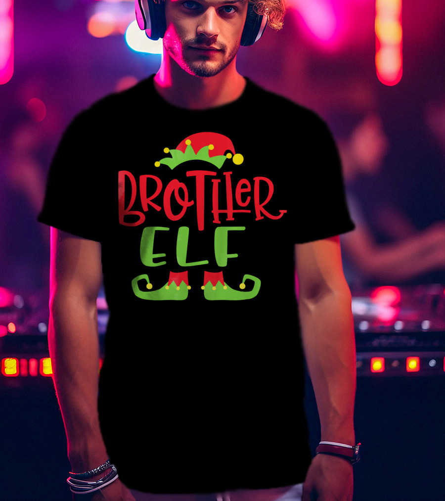 Brother Elf Christmas Hat And Shoes Festive Humor T-Shirt