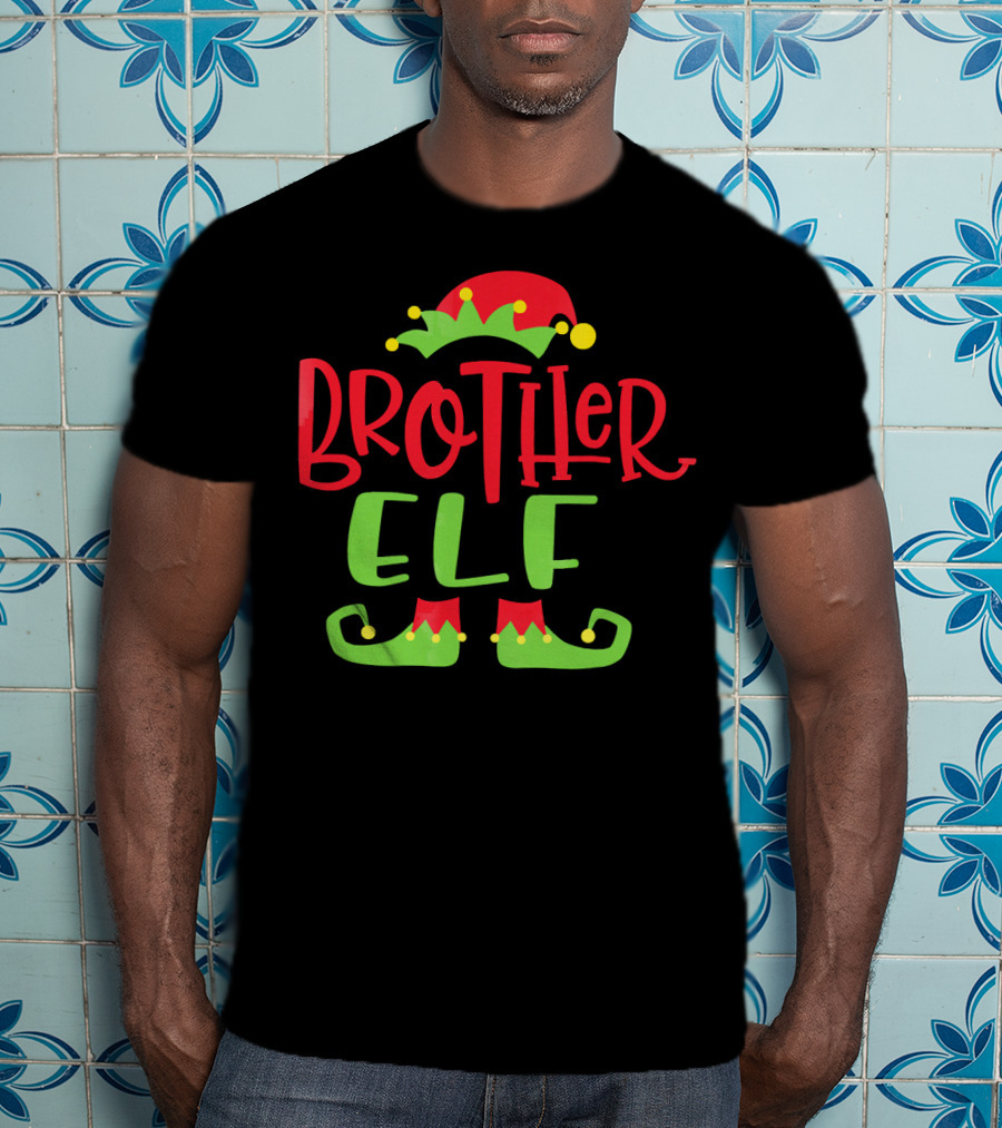 Brother Elf Christmas Hat And Shoes Festive Humor T-Shirt