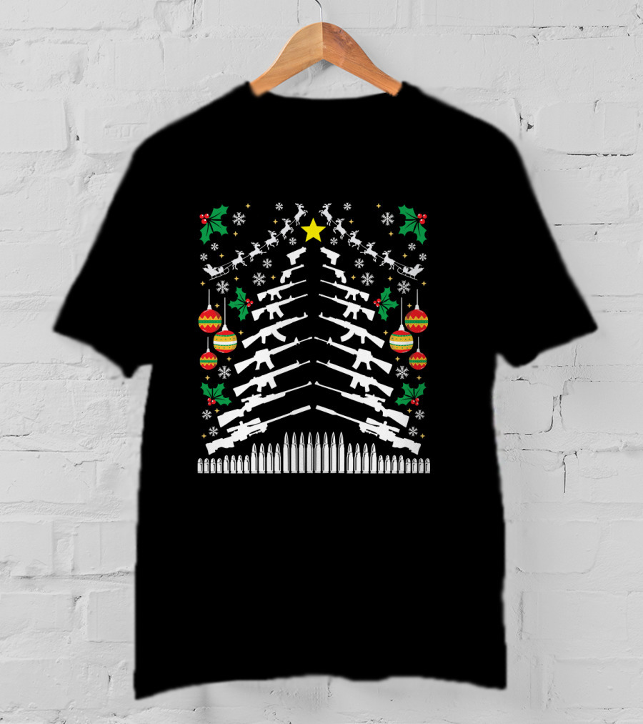 Guns AR 15 2nd Amendment Christmas Tree Funny Long Holiday T-Shirt