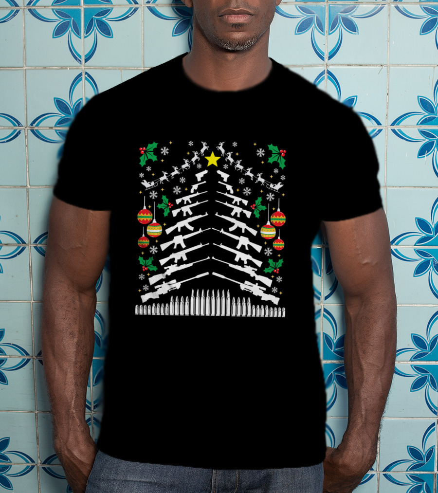 Guns AR 15 2nd Amendment Christmas Tree Funny Long Holiday T-Shirt