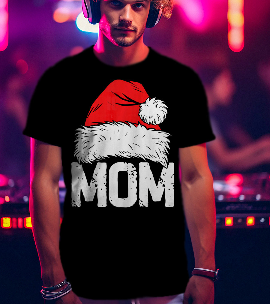 Mom Christmas Santa Hat Family Match T-Shirt