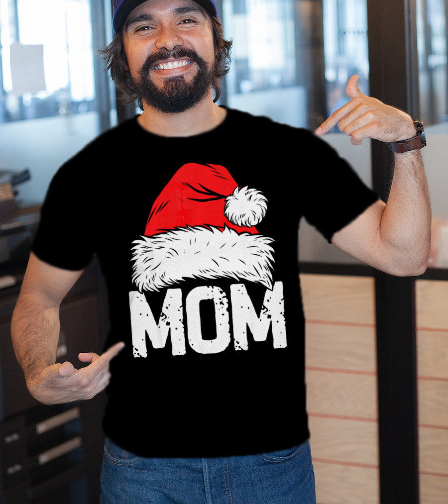 Mom Christmas Santa Hat Family Match T-Shirt