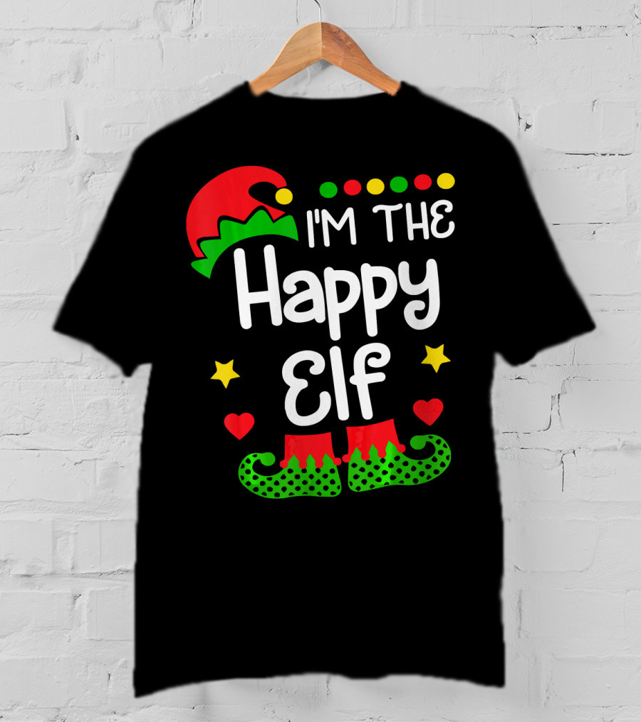 I'm The Happy Elf Christmas Hat Stars Hearts Dots T-Shirt