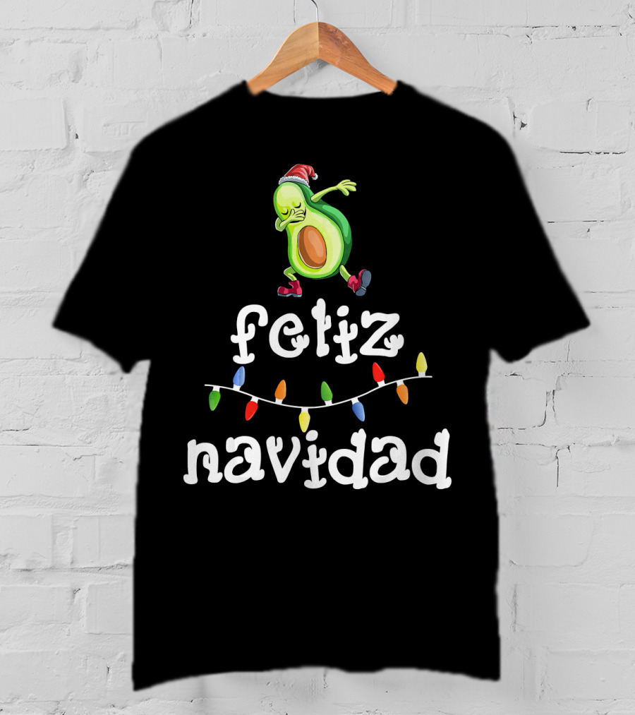 Feliz Navidad Avocado Dabbing With Christmas Lights T-Shirt