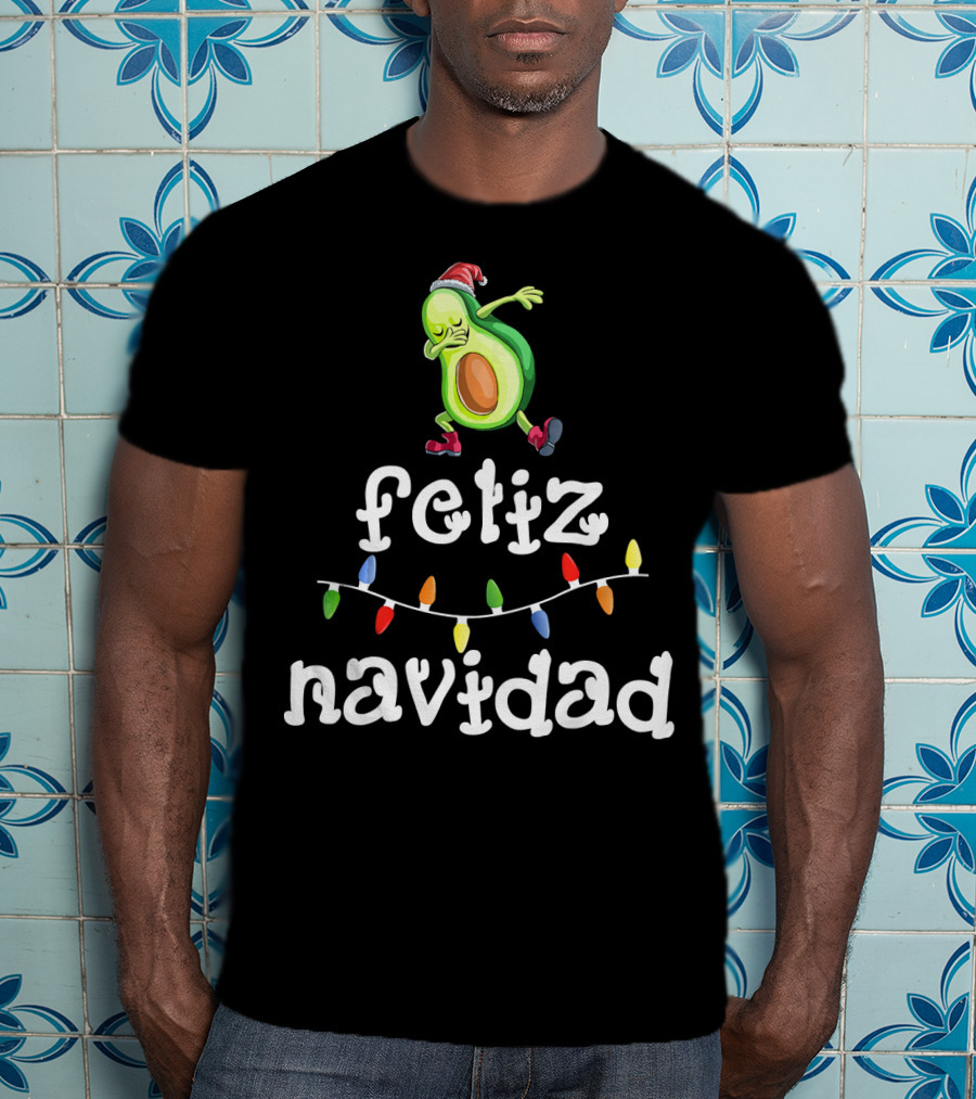 Feliz Navidad Avocado Dabbing With Christmas Lights T-Shirt