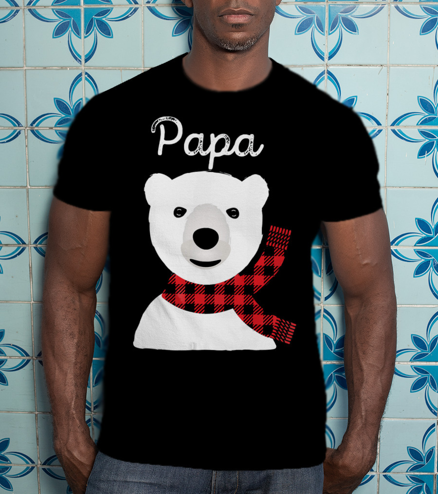 Papa Bear Buffalo Check Christmas Family Matching T-Shirt