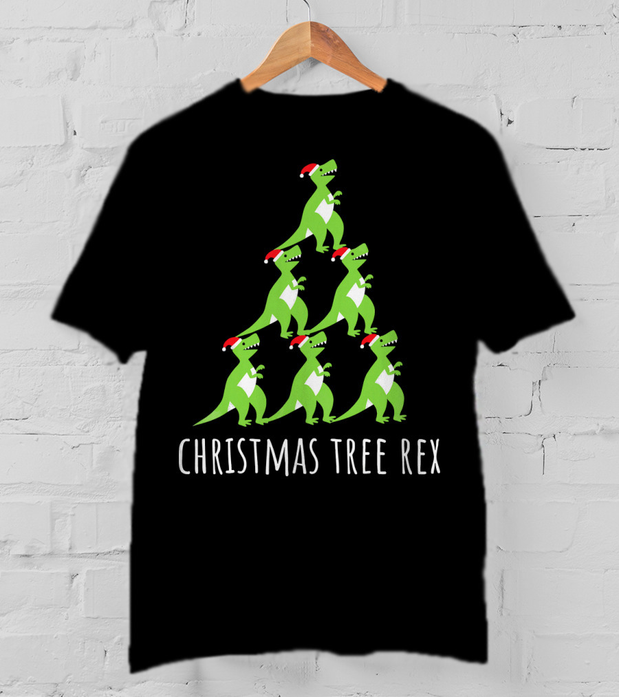 Christmas Tree Rex Dino Funny Boy Girl Santa Hats T-Shirt