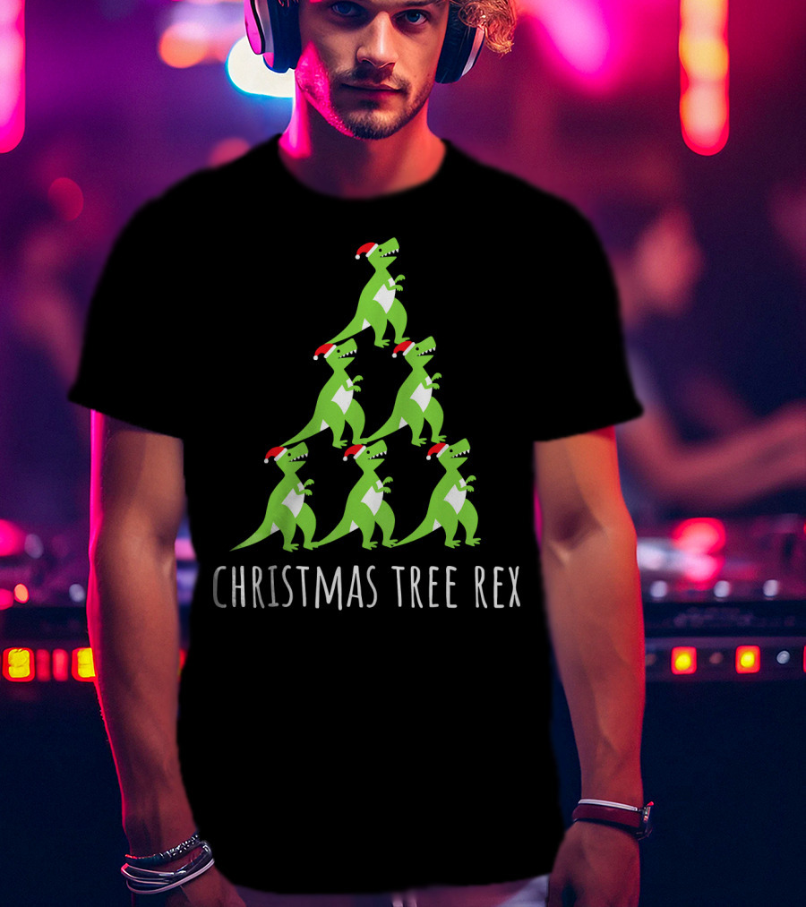 Christmas Tree Rex Dino Funny Boy Girl Santa Hats T-Shirt