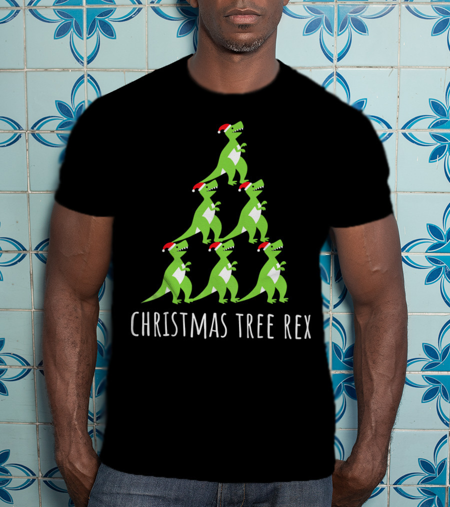 Christmas Tree Rex Dino Funny Boy Girl Santa Hats T-Shirt
