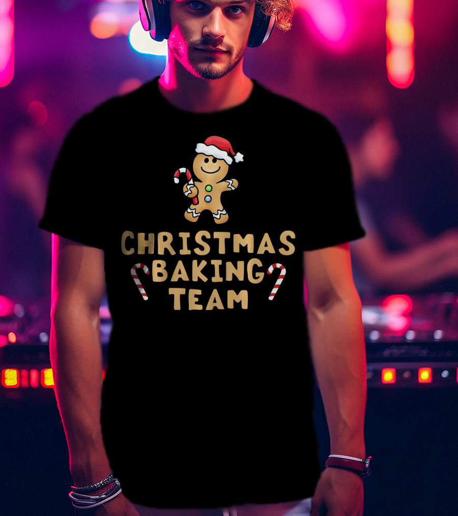 Christmas Baking Team Gingerbread Man Candy Canes And Santa Hat T-Shirt