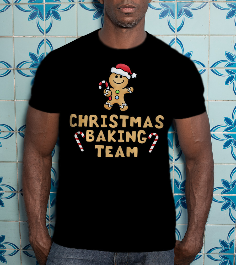 Christmas Baking Team Gingerbread Man Candy Canes And Santa Hat T-Shirt