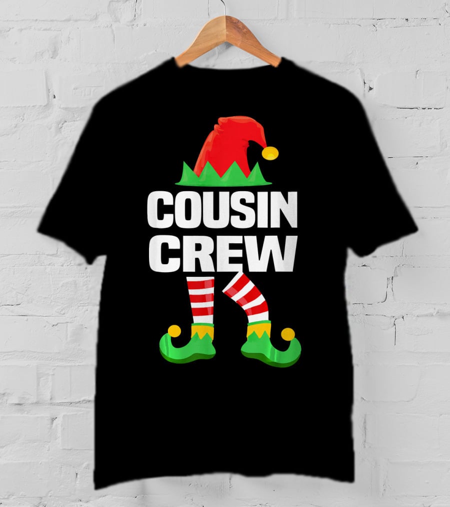 Cousin Crew Elf Hat Striped Legs Christmas T-Shirt