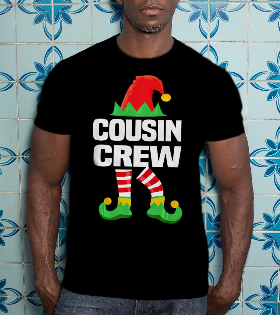 Cousin Crew Elf Hat Striped Legs Christmas T-Shirt