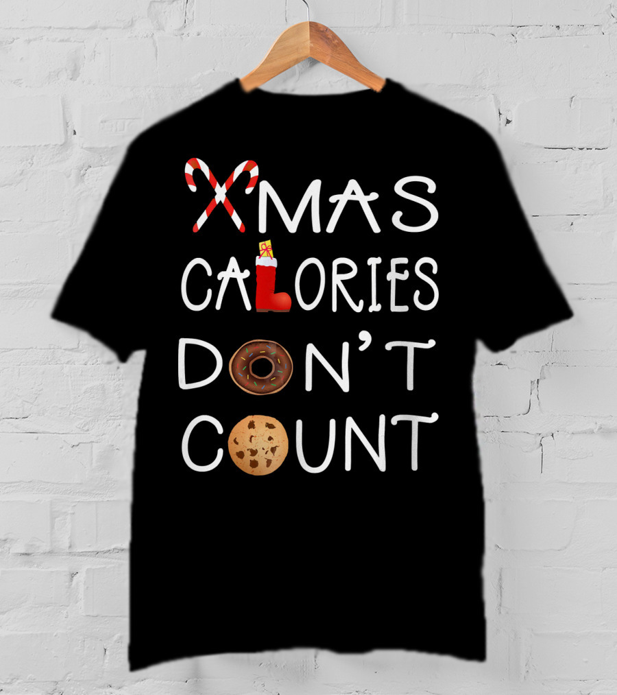 Xmas Calories Don't Count Candy Cane Boot Donut Cookie T-Shirt