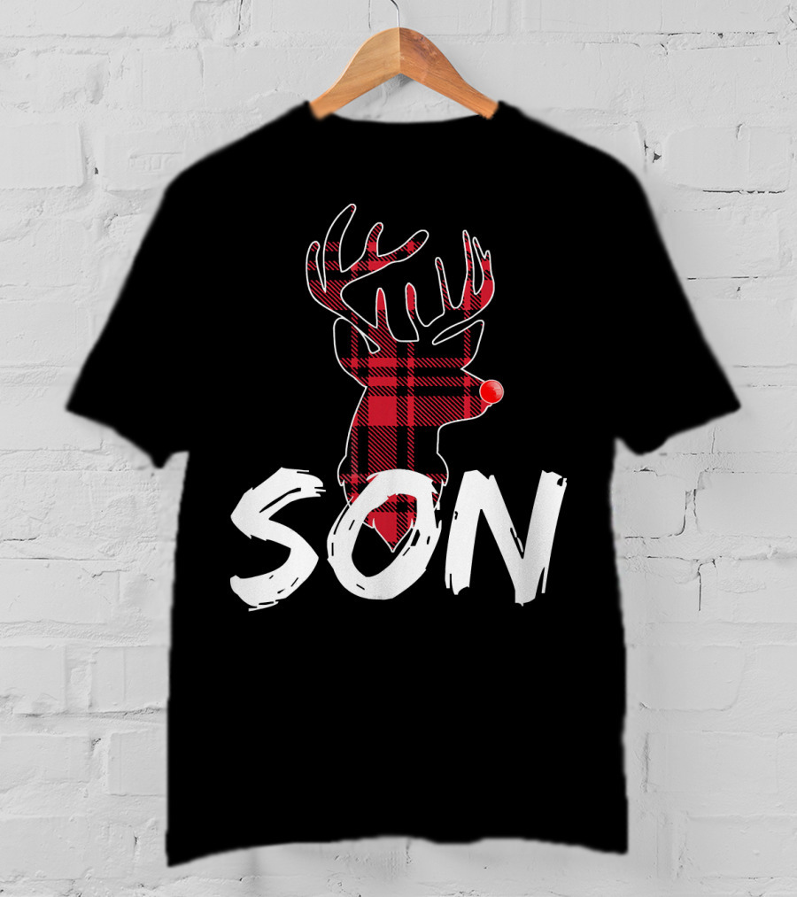 Son Family Matching Christmas Red Plaid Reindeer T-Shirt