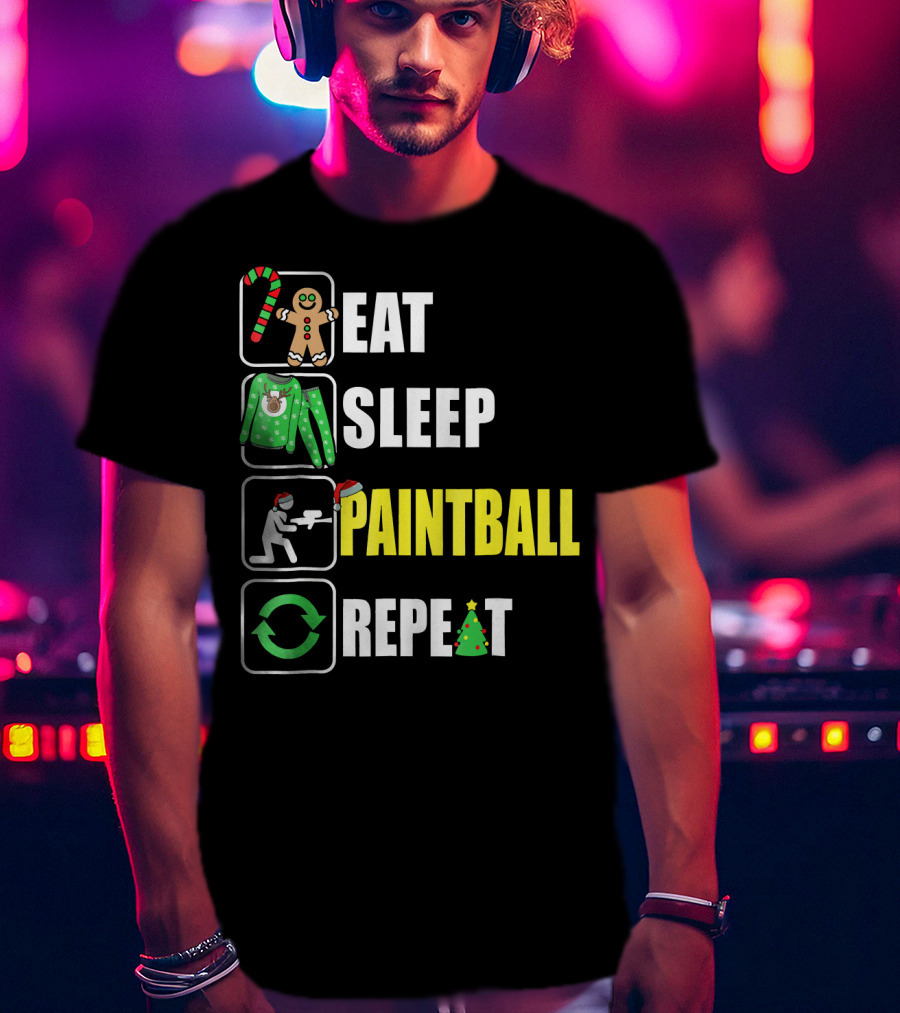 Festive Eat Sleep Paintball Repeat Christmas T-Shirt