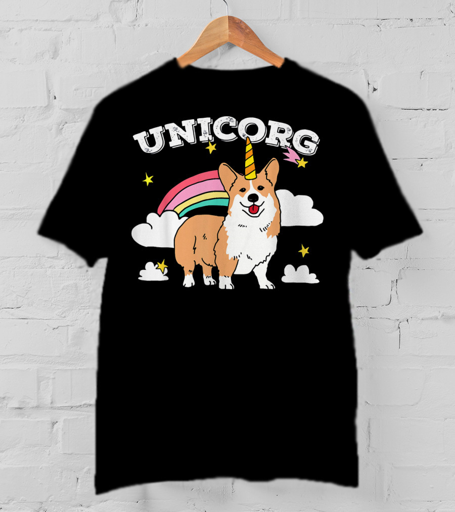 Unicorg Rainbow Unicorn Corgi With Stars And Clouds Birthday T-Shirt
