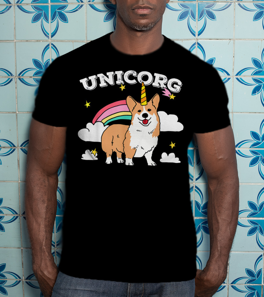 Unicorg Rainbow Unicorn Corgi With Stars And Clouds Birthday T-Shirt