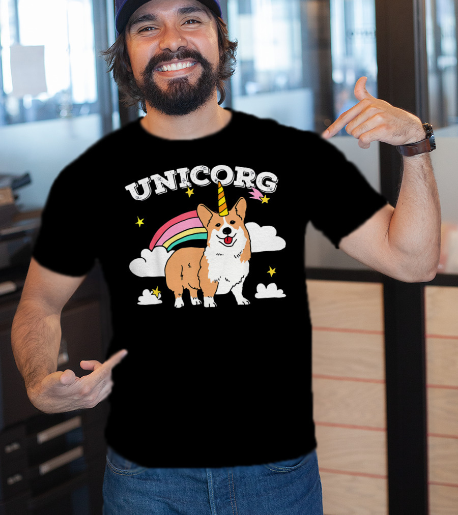 Unicorg Rainbow Unicorn Corgi With Stars And Clouds Birthday T-Shirt