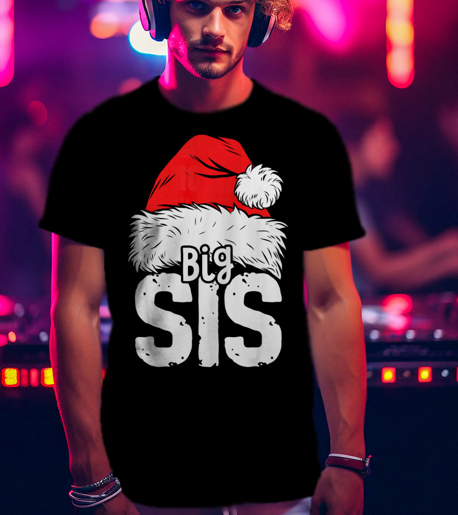 Big Sis Christmas Santa Hat Family T-Shirt